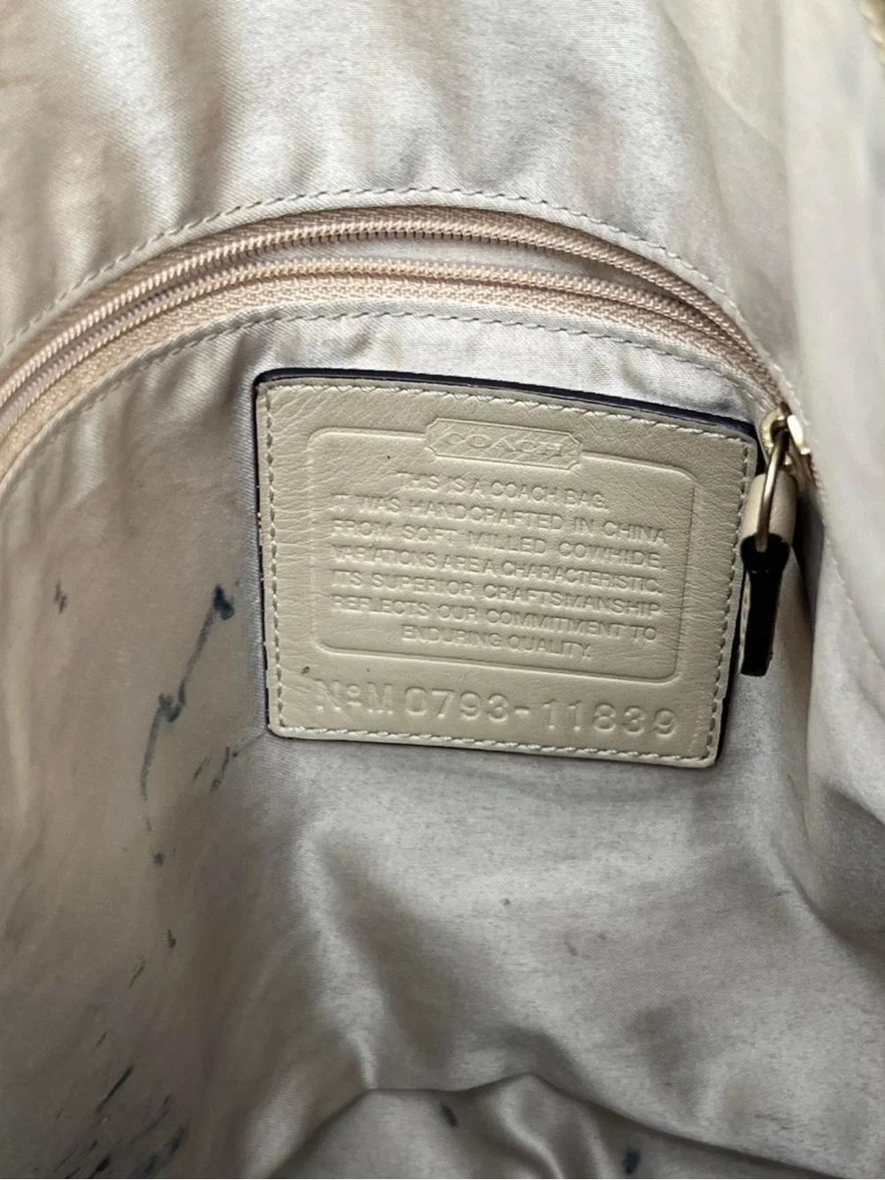 Vintage Coach Cream Leather Hobo Bag with Buckle Charm and Gold Hardware